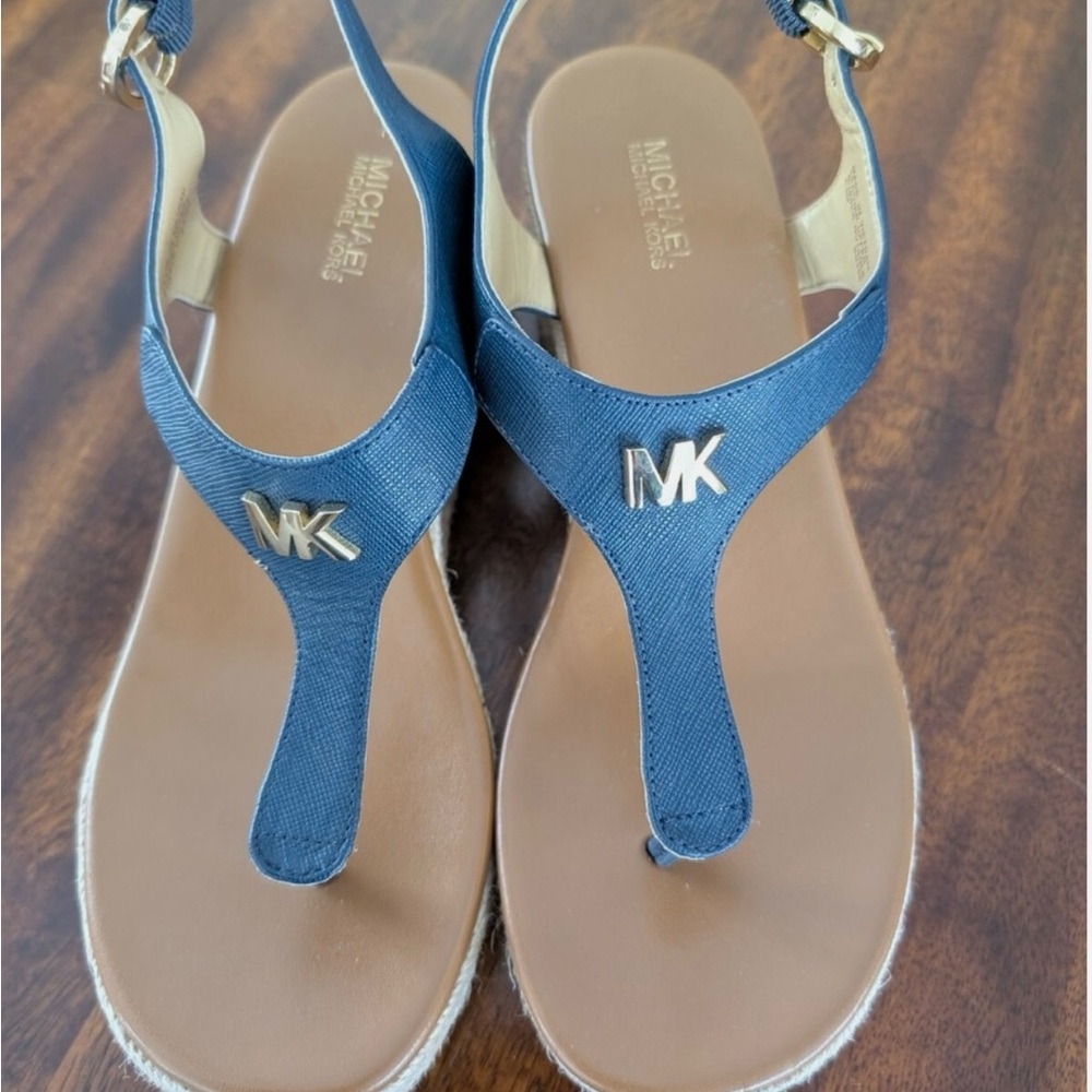 Michael Kors Wedge Navy Sandals with Gold Accents
